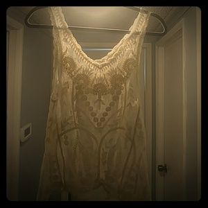 Off white boho style lace tank top